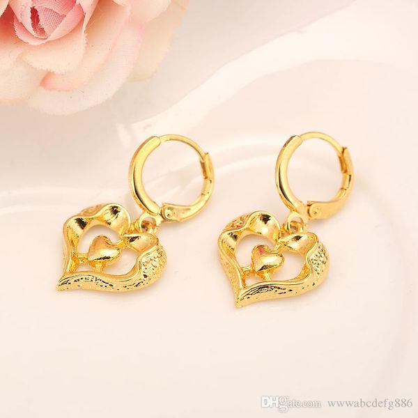 

14 k fine gold filled heart linked to heart earrings women/girl,love trendy jewelry for african/arab/middle eastern, Silver