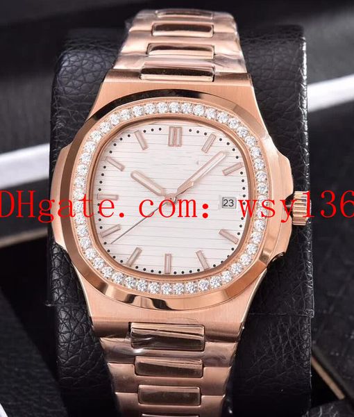 

6 colors men's watches nautilus 18k rose gold diamond bezel 5711/1a 40mm mechanical automatic movement mens watch transparent back, Slivery;brown