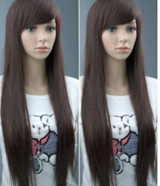 Fashion New Long Dark Brown Straight Full Wig Like Hair Wig 70