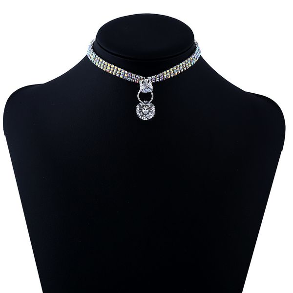 

fashion short zircon necklace with zircon necklace and claw chain pattern, Silver