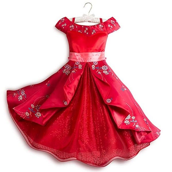 

little girls fantasy elena of avalor cosplay costume off shoulder bow sash multi layers princess elena dresses clothing j190616, Red;yellow