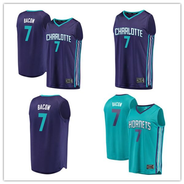 

custom 2019 men's charlotte hornets 7 dwayne bacon fanatics branded teal fast break player nba sewing basketball kids jersey, Black