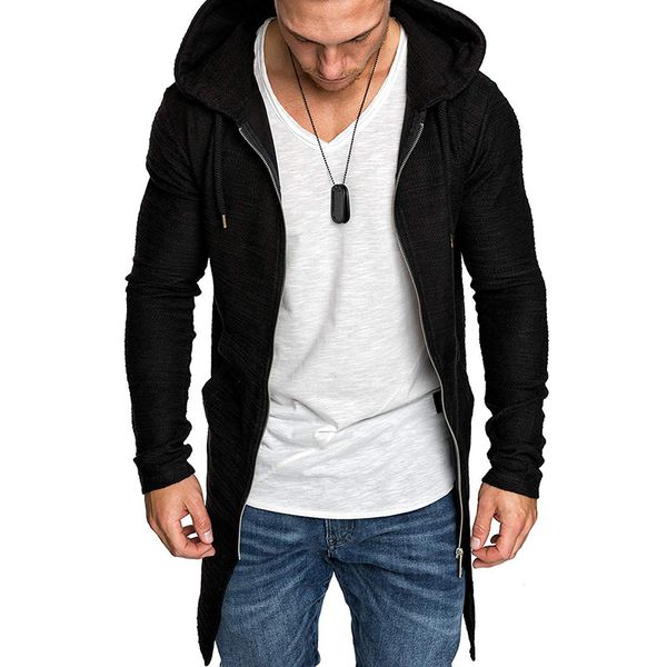 

men hooded sweatshirt long sleeve hoodies streetwear men casual autumn long sleeve slim zipper solid trench coat jacket, Tan;black
