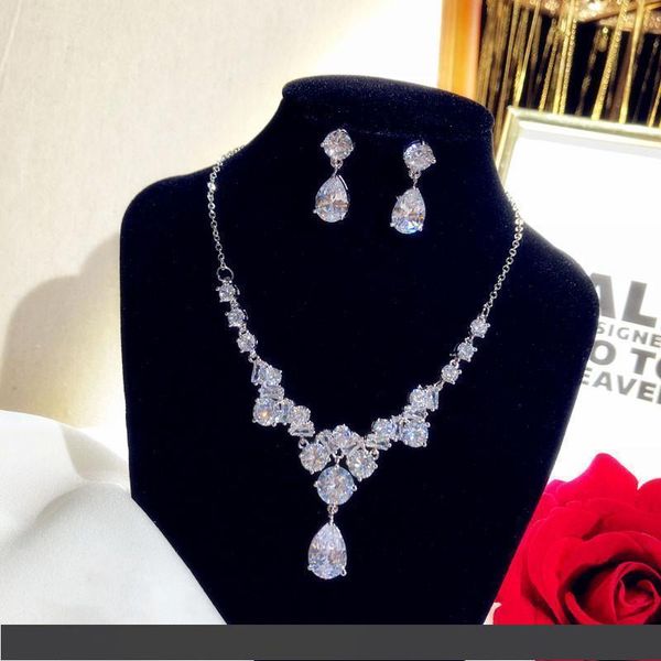 

изысканные ювелирные наборы для женщин кубический цирконий капли воды ожерелья подвески серьги падения свадебные роскошные аксессуары, Black