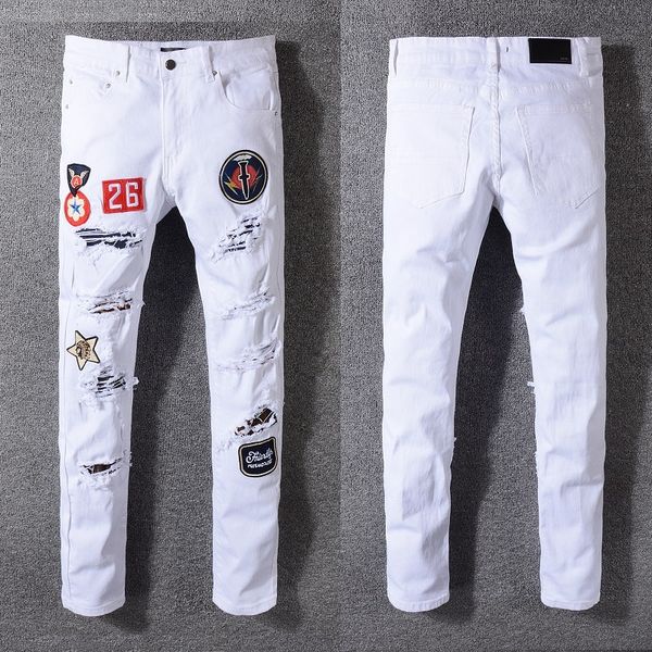 Compre Hombres Agujeros Jeans Marca Hombres Runway Biker Jeans