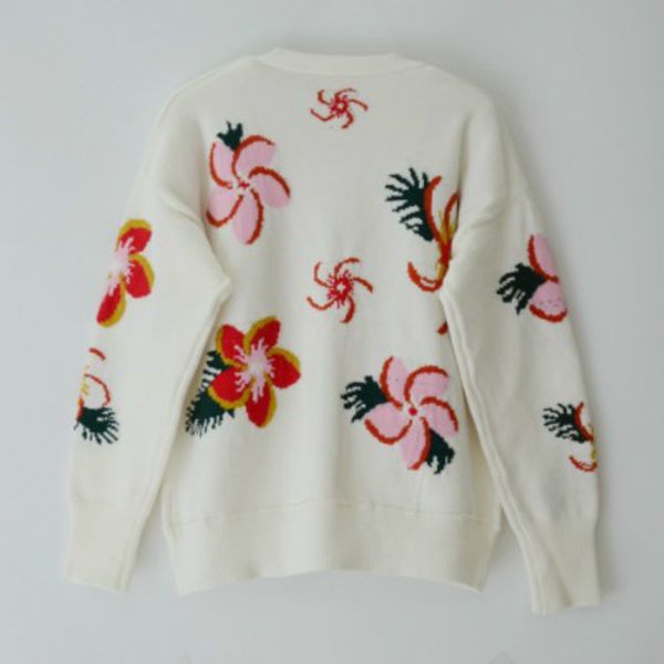 

womens designer knit cardigan floral print sweaters for youth girls casual embroidered v-neck single-breasted long sleeves 2020 winter, White;black