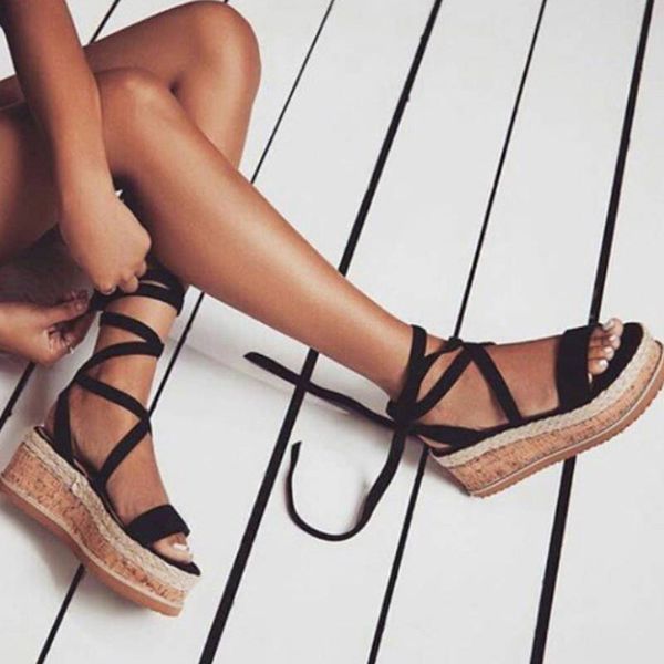 

Marchwind Summer Wedge Espadrilles Woman Sandals Open Toe Rome Shoes Gladiator Sandals Ladies Casual Lace Up Female Platform Sandals