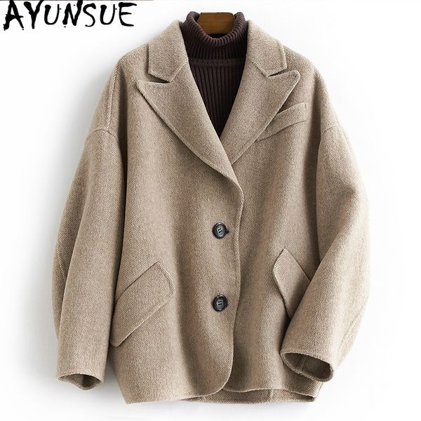 

ayunsue wool coat women plus size jacket korean oversized alpaca coat herringbone ladies coats abrigo mujer 2019 b18y05535-z, Black