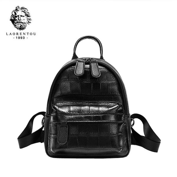 

laorentou women genuine leather bag fashion cowhide crocodile pattern leather backpack tote bag luxury women backpack