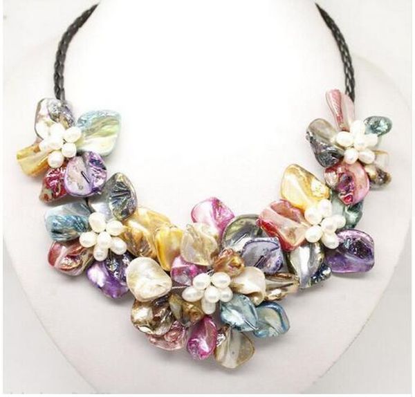 

necklace new big flower fashion natural shell pearl jewelry, Silver