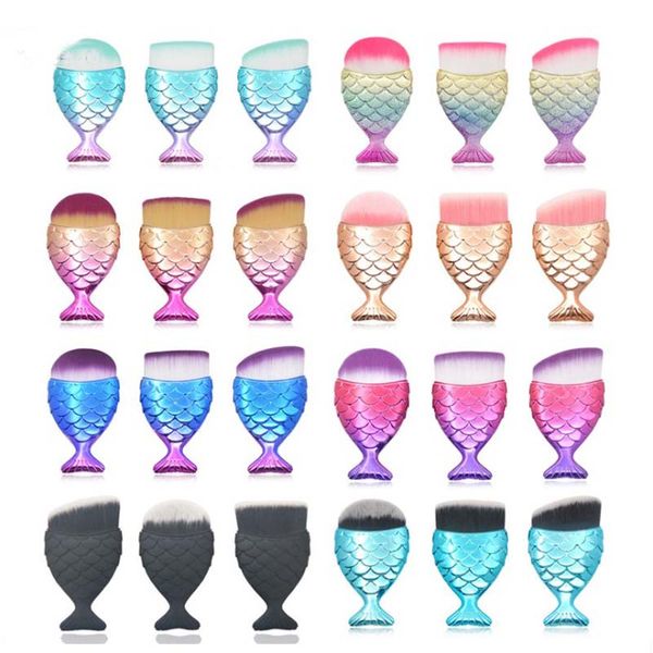 

mermaid makeup brushes powder blush foundation cosmetic tools chubby fish tail brush contour bb cream rainbow make up brushes