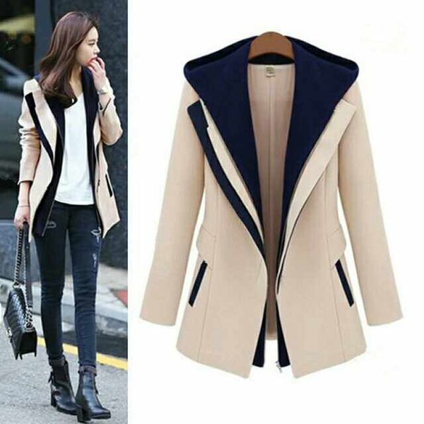 

autumn winter women ladies new casual blazers two zipper cap coat stitching small suit, White;black