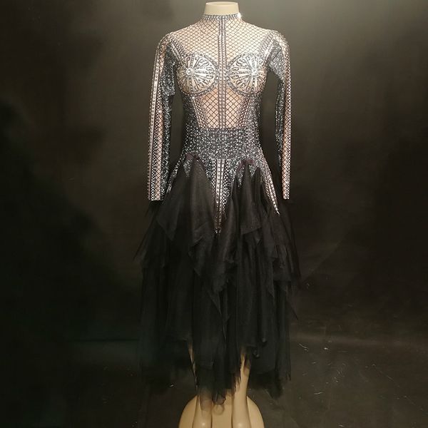 

female bar see-through dress costumes bodysuit black jumpsuit singer stage show for nightclub dj party prom jazz festival outfit, Black;red