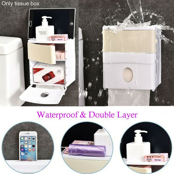 

Wall Mounted Tissue Box Bathroom Double Layer Waterproof Toilet Paper Box