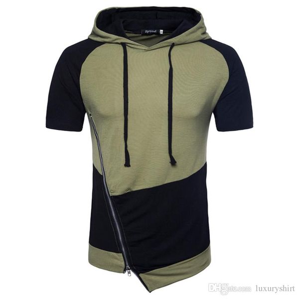 

men stretch hoodies short sleeve panelled loose o neck thin casual hoodies summer spring men clothes, Black