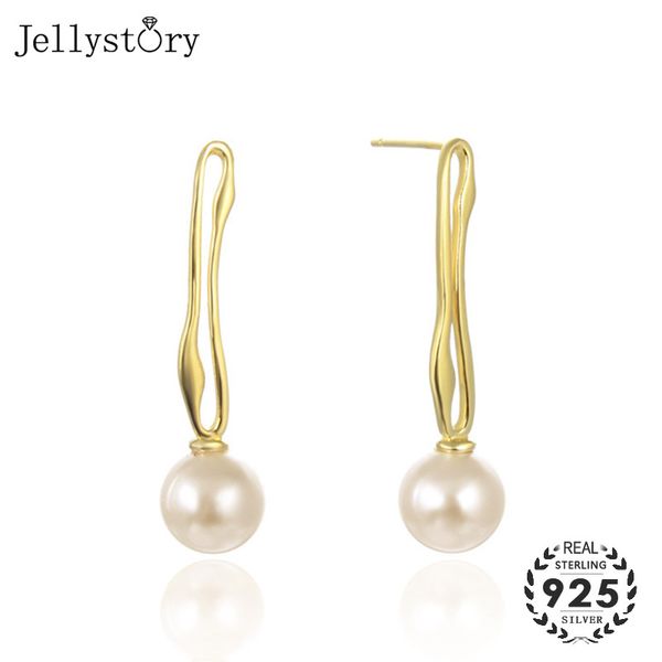 

jellystory 925 sterling silver drop earrings with natural freshwater pearl korean style earring for women wedding promise party, Golden;silver