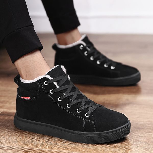 

winter snow boots men 2019 casual plus velvet warm cotton boots waterproof comfortable snow protective platform for male, Black