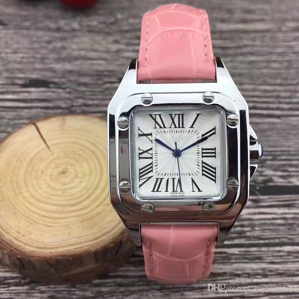 

fashion women watches 32mm square dial leather band dress quartz wrist watch for ladies girls female gift montre femme, Slivery;brown