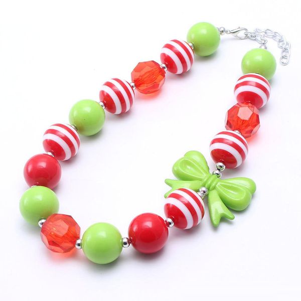 Green Bow Christmas Baby Kid Chunky Collana Miglior regalo Nuovo design Bubblegume Bead Chunky Collana Gioielli per Baby Kid Girl