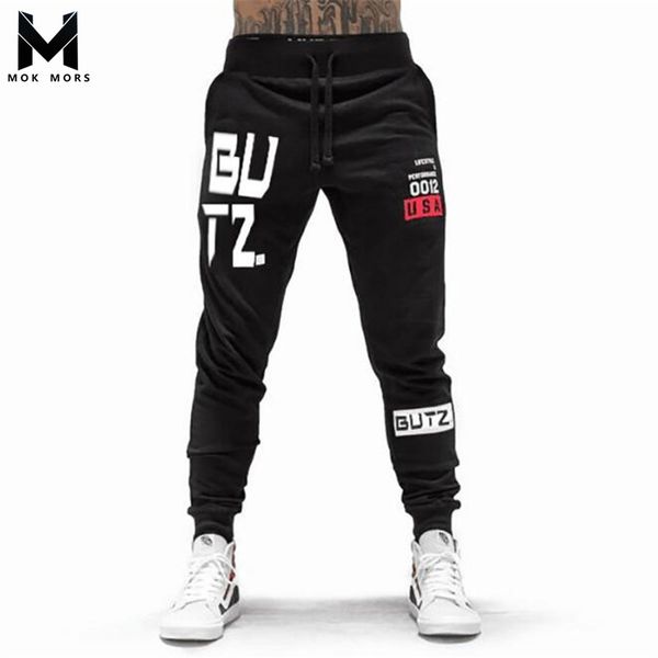 

мужские новые печати тонкие ноги высококачественные мужские спортивные штаны модный бренд случайные спортивные залы фитнес мышцы упражнения, Black