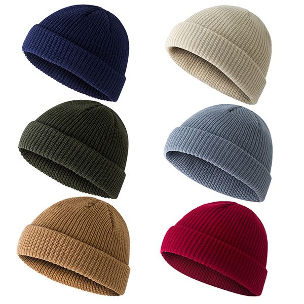 

new sale beanie hat cap roll up warm fisherman knitting solid color for men women winter, Blue;gray