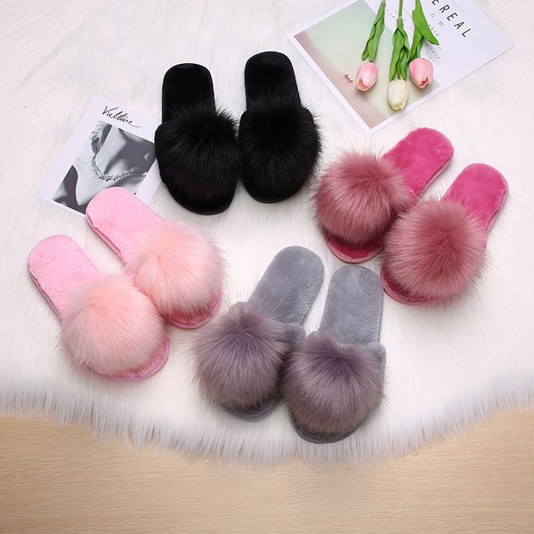 

autumn winter furry ball non-slip women slippers home female floor women shoes cotton ladies indoor slippers plush silpper, Black