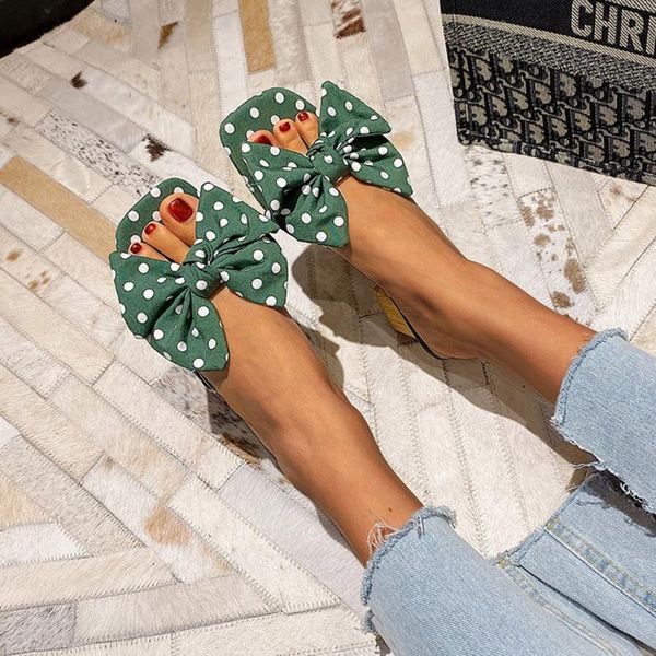 

woman block heels mules 2020 high heel slippers female sweet polka dot slides summer party dress shoes sandalias zapatilla mujer, Black