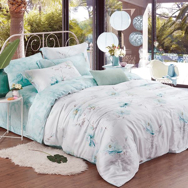 Orchids Print Summer Cool Soft 100 Tencel Duvet Cover Flat Sheet