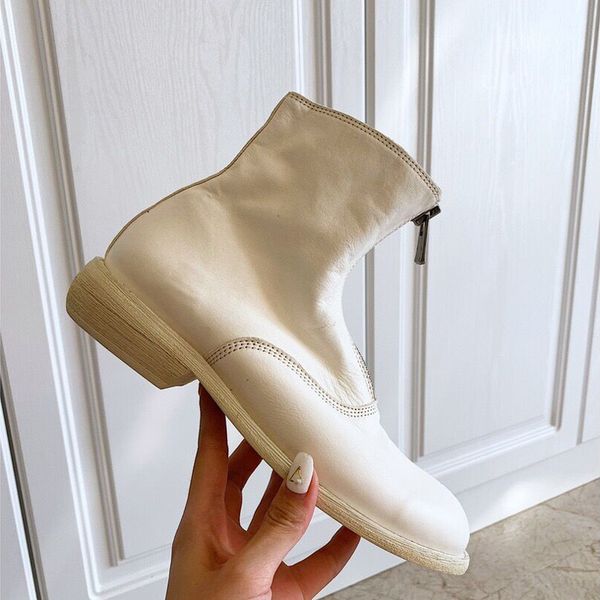 

leisure shoes zipper luxury fashion short boots vintage pleated inverted boots women's middle tube martin boots waterproof flat shoes, Black