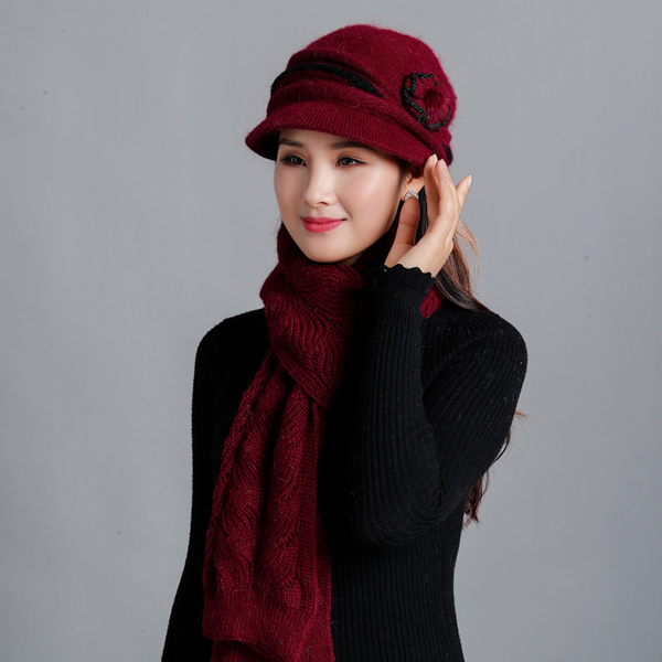 

2020 winter women hats scarf set brand fashion girl knitted hats scarf two pieces female thicker fur hat casual set, Blue;gray