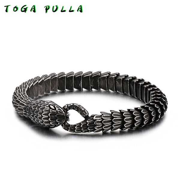 

punk animal snake head charm bracelets men 316l stainless steel black matte snake bracelets personalized bangle bracelet men, Golden;silver
