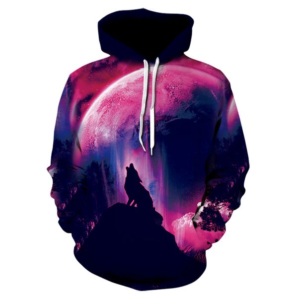 

brand clothing men's hooded 3d wolf hoodies men 3d sweatshirts pullover novelty male slim hooded coat, Black