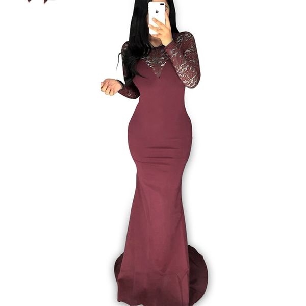 

deep v see through lace long sleeves dress slim fit waist bag hip fish tail mopping bodycon dress temperament party dress women, Black;pink