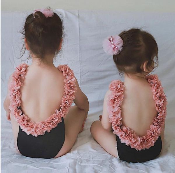 

5pcs/lot girls swimwear children swim wear princess flower cutout back swim set 2-7t sylvia 571627399099, Black