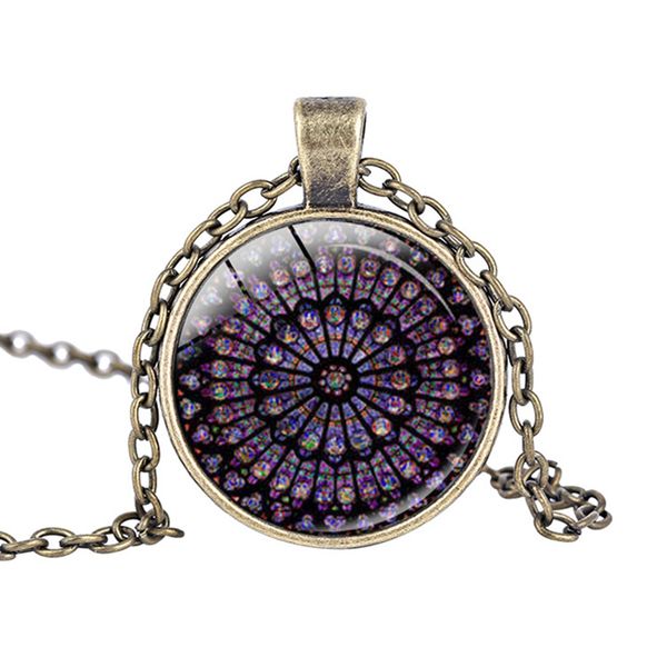 

Hot Sell ! 10pcs/lots Round Multicolor glass Flower window Notre Dame Cathedral pendant necklace jewelry 3 color
