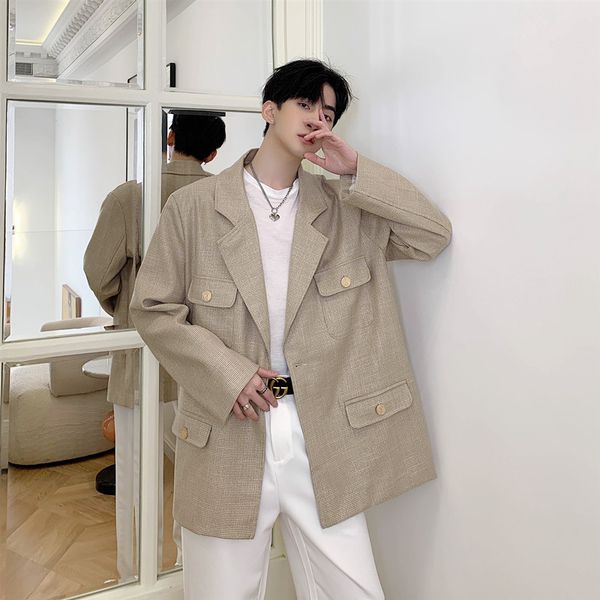 

men vintage casual loose suit blazer jacket overcoat spring autumn male bright silk champagne suit coat outerwear, White;black