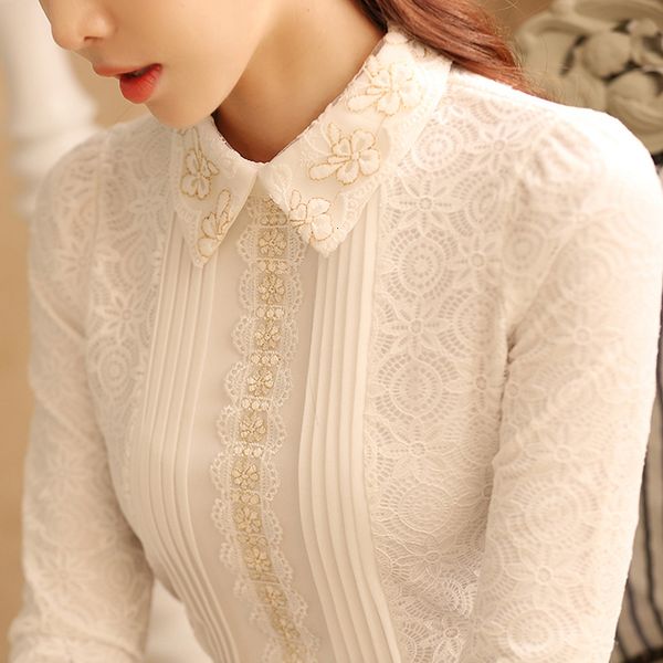 

women clothes blouse women plus size women white lace blouse shirt fashion womens and blouses long sleeve elegant blouse 50
