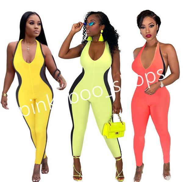 

summer women jumpsuit v-neck sleeveless backless romper pants leggings ladies one piece siamese trousers fashion club wear s-2xl ly316, White