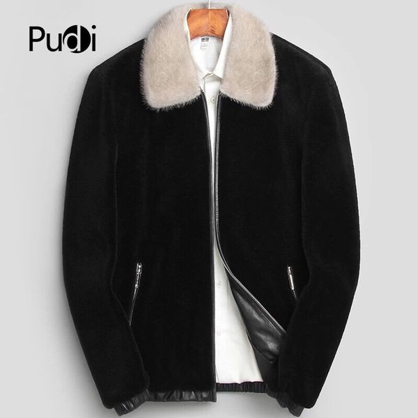 

pudi 2019 men winter coat new fashion 100% wool short jackets coats with real collar fall winter casual outwear mt809, Black;brown