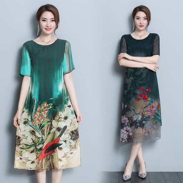 

4xl new women party elegant dress summer floral elegant party dresses silk faux plus size dress casual beach vestidos de festa, Black;gray