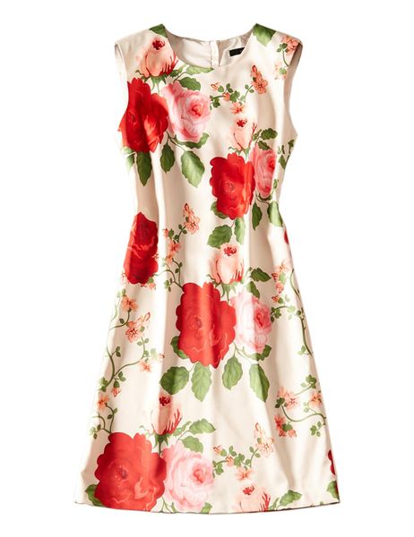 

flower print women a-line dress round neck casual dresses 08k1936, Black;gray
