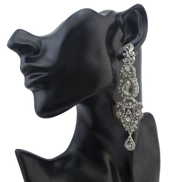 

crystal bridal chandelier dangle drop earrings lady gifts silve black green purple rhinstone long big wedding earrings for bride, Golden