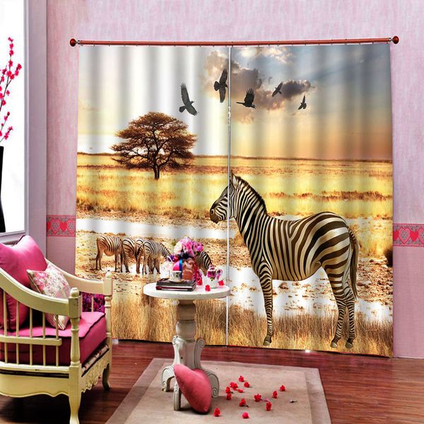 2019 Custom African Steppe Zebra Eagle Curtain 3d Digital Print