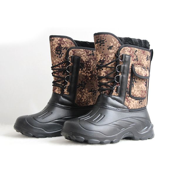 

2019 new winter fishing shoes large size men's waterproof plus velvet snow outdoor boots camouflage non-slip cold warm boots, Black