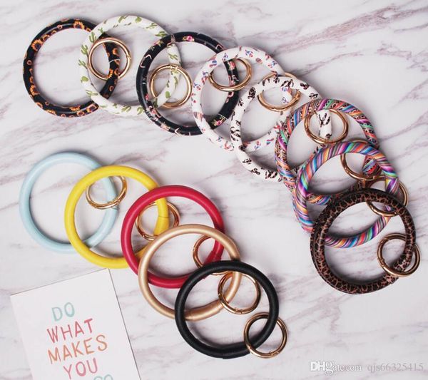 

2019 the leather bracelet keychain personalized sunflower serape leopard leather bracelets keychains o key ring circle bracelet wristlet key, Slivery;golden