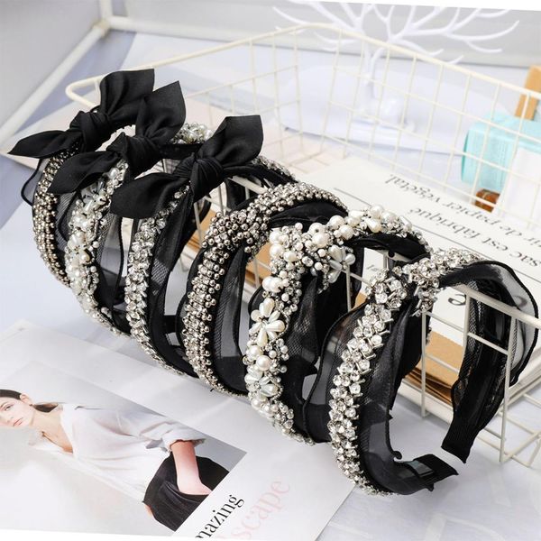 

vintage elegant black lace with metal beads knot headband rhinestone knotted bow hairband hair accessories