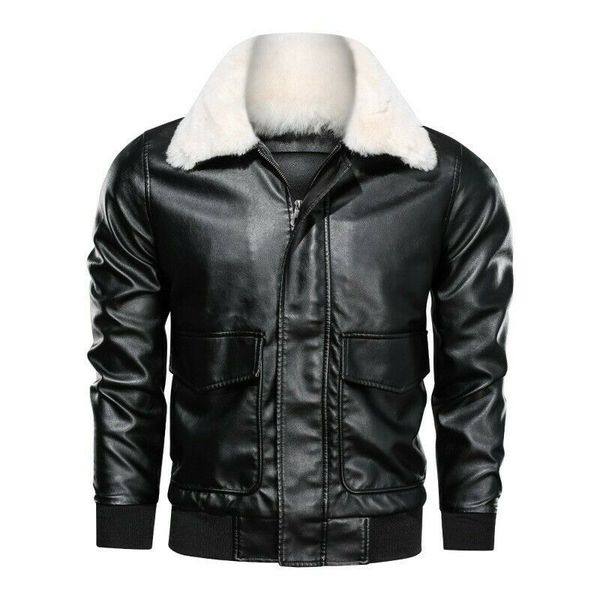 

winter men bomber leather jacket outwear coat long sleeve zipper casual g05, Black
