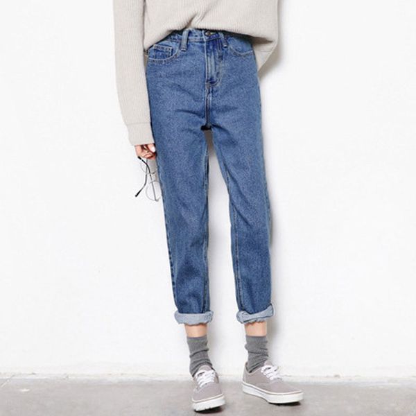 

spring and autumn new korean straight loose large size jeans women's trousers harem pants college style, Blue