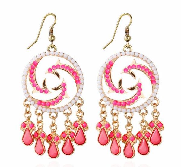 

new europe and the united states popular bohemian ethnic wind pendant earrings beaded rice beads earrings fashion classic elegant, Silver