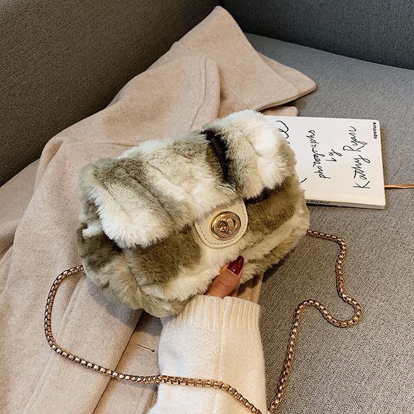 

temperament sweet lady small square bag fashion contrast color and solid color plush shoulder bag small chain messenger